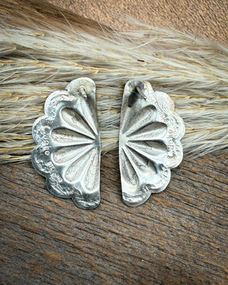 Half Moon Concho Sterling Silver Stud Earrings – Jewelry from Bronco Western Supply Co.