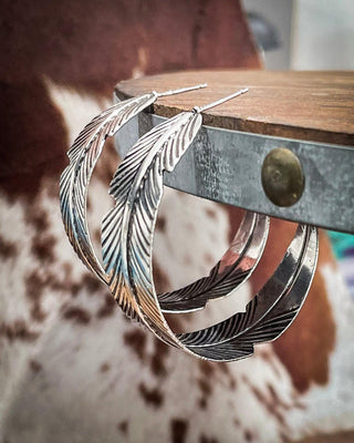 Hawk Feather Semi Hoop Fashion Earrings – Jewelry from Bronco Western Supply Co.