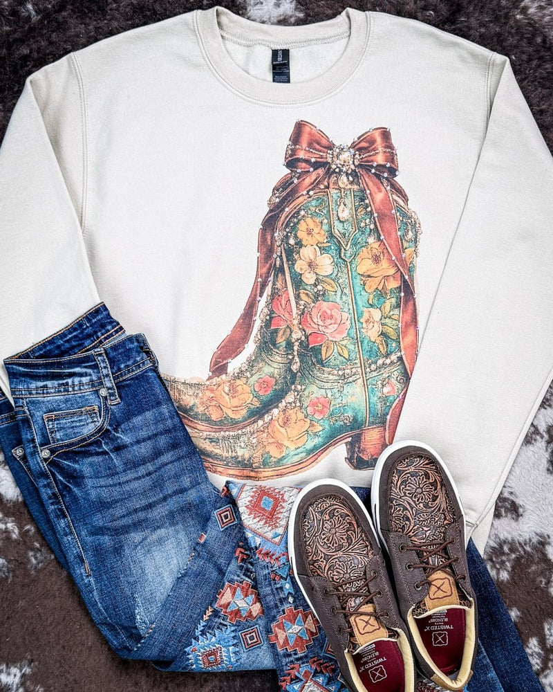 Heirloom Bloom Rhinestone Boot Sweatshirt in Tan – Apparel from Bronco Western Supply Co.