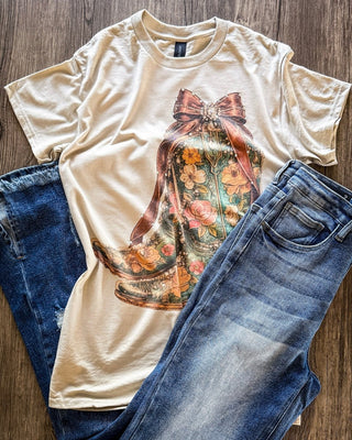 Heirloom Bloom Rhinestone Boot Tee in Tan – Apparel from Bronco Western Supply Co.