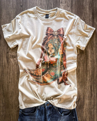 Heirloom Bloom Rhinestone Boot Tee in Tan – Apparel from Bronco Western Supply Co.