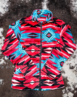 Heritage Plush Fleece Full Zip Pullover in Pink Turquoise Aztec – Apparel from Bronco Western Supply Co.