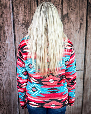 Heritage Plush Fleece Quarter Zip Pullover in Pink Turquoise Aztec – Apparel from Bronco Western Supply Co.