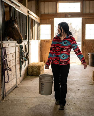 Heritage Plush Fleece Full Zip Pullover in Pink Turquoise Aztec