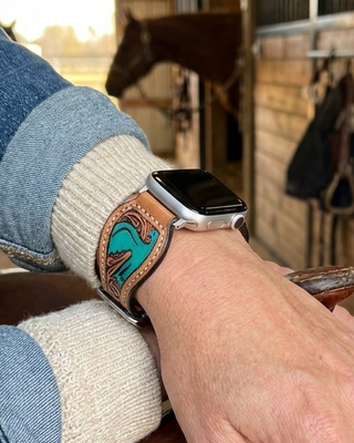 Turquoise Thunderbird Tooled Leather Smart Watch Band by American Darling