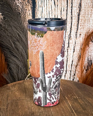 Honky Tonk Angel – 30oz Cow Print Tumbler with Handle – Gift Items from Bronco Western Supply Co.