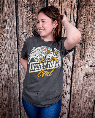 Honky Tonk Eagle Distressed Graphic Tee - Faded Black – Apparel from Bronco Western Supply Co.