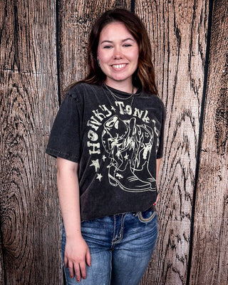 Honky Tonk Gal Vintage Graphic Tee - Black Acid Wash – Apparel from Bronco Western Supply Co.