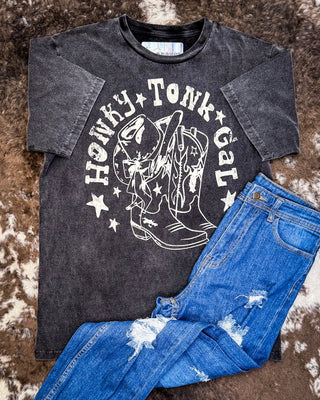 Honky Tonk Gal Vintage Graphic Tee - Black Acid Wash – Apparel from Bronco Western Supply Co.