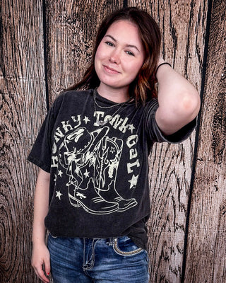 Honky Tonk Gal Vintage Graphic Tee - Black Acid Wash – Apparel from Bronco Western Supply Co.