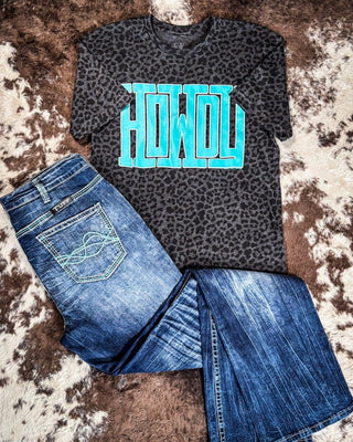 Howdy Block Graphic Tee - Black Leopard - Western Tee -Bronco Western Supply Co. 