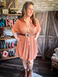 Isla Ruffle Shirt Dress - Apricot - Women - Bronco Western Supply Co. - Bronco Western Supply Co.