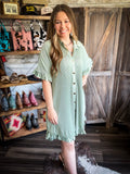 Isla Ruffle Shirt Dress - Sage - Women - Bronco Western Supply Co. - Bronco Western Supply Co.