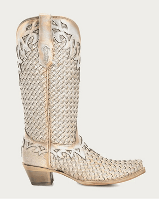 Ivory Lattice Glitter Snip Toe Boots in White by Corral Boots – Women's Boots from Bronco Western Supply Co.