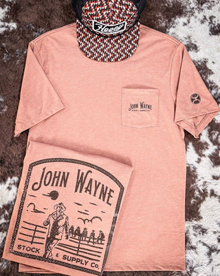 John Wayne Stock & Supply Co. Hooey T-Shirt - Light Brown – Apparel from Bronco Western Supply Co.