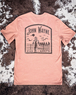 John Wayne Stock & Supply Co. Hooey T-Shirt - Light Brown – Apparel from Bronco Western Supply Co.