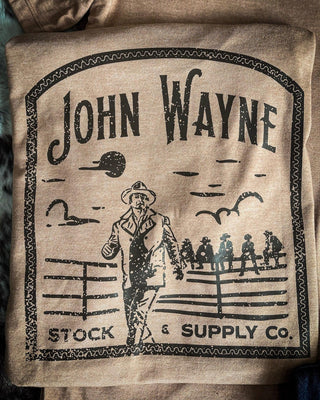 John Wayne Stock & Supply Co. Hooey T-Shirt - Light Brown – Apparel from Bronco Western Supply Co.