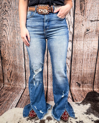Jordan High Rise Medium Wash Distressed Flare Jeans - Apparel - Lucky & Blessed - Bronco Western Supply Co.