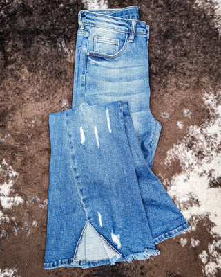 Jordan High Rise Medium Wash Distressed Flare Jeans – Apparel from Bronco Western Supply Co.