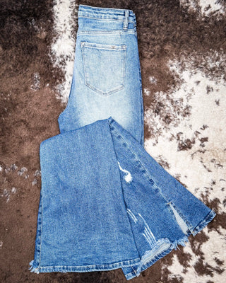 Jordan High Rise Medium Wash Distressed Flare Jeans – Apparel from Bronco Western Supply Co.
