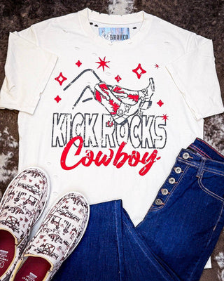 Kick Rocks Cowboy Distressed Graphic Tee - Cream – Apparel from Bronco Western Supply Co.