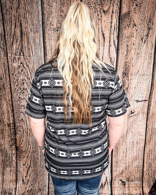Krista Black Aztec Print Short Sleeve V - Neck Top – Apparel from Bronco Western Supply Co.
