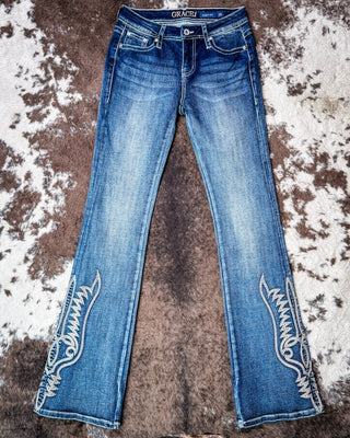 Lariat Stitch Bootcut Jeans in Medium Wash by Grace in LA – Apparel from Bronco Western Supply Co.