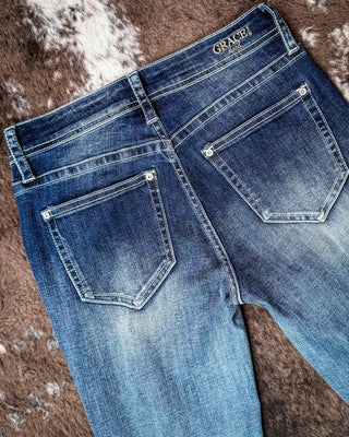 Lariat Stitch Bootcut Jeans in Medium Wash by Grace in LA – Apparel from Bronco Western Supply Co.