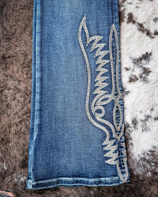 Lariat Stitch Bootcut Jeans in Medium Wash by Grace in LA – Apparel from Bronco Western Supply Co.