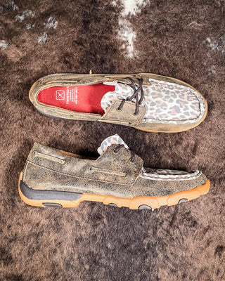 Leah Twisted X Boat Shoe Driving Moc - Distressed & Leopard – Women's Shoes from Bronco Western Supply Co.
