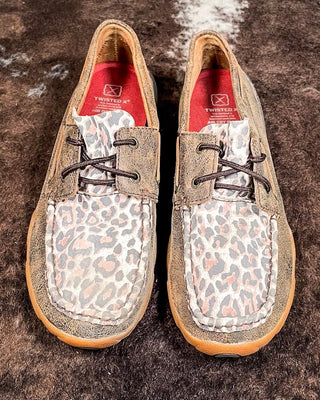 Leah Twisted X Boat Shoe Driving Moc - Distressed & Leopard – Women's Shoes from Bronco Western Supply Co.