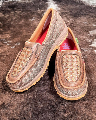 Leila Twisted X Slip - On Driving Moc - Woven Brown & Coffee – Women's Shoes from Bronco Western Supply Co.