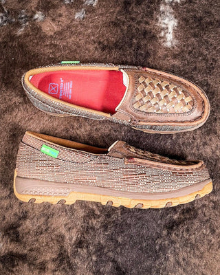 Leila Twisted X Slip - On Driving Moc - Woven Brown & Coffee – Women's Shoes from Bronco Western Supply Co.