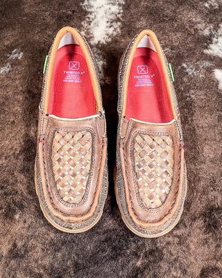 Leila Twisted X Slip - On Driving Moc - Woven Brown & Coffee – Women's Shoes from Bronco Western Supply Co.
