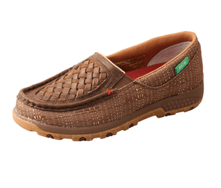 Leila Twisted X Slip - On Driving Moc - Woven Brown & Coffee – Women's Shoes from Bronco Western Supply Co.