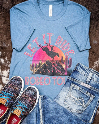 Let it Ride Rodeo Tour Graphic Tee - Slate Blue – Shirts & Tops from Bronco Western Supply Co.