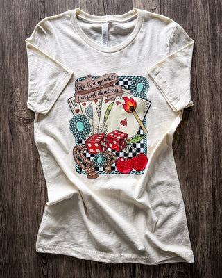 Life is A Gamble Graphic Tee in Natural – Apparel from Bronco Western Supply Co.