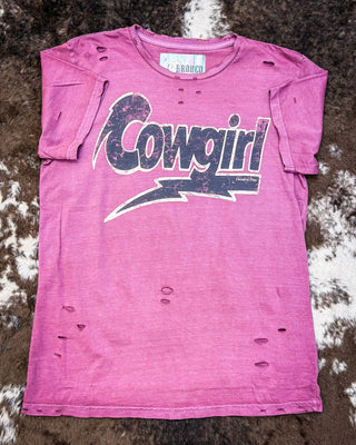 Lightning Cowgirl Distressed Graphic Tee - Vintage Berry – Apparel from Bronco Western Supply Co.