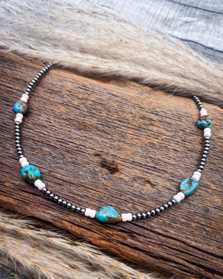 Livia Pink Conch and Turquoise Sterling Silver Necklace – Jewelry from Bronco Western Supply Co.