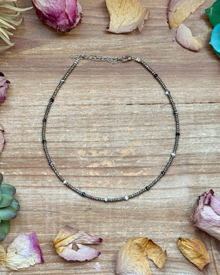 Magnesite Glass Seed Bead Choker with glass seed beads and silver-plated chain