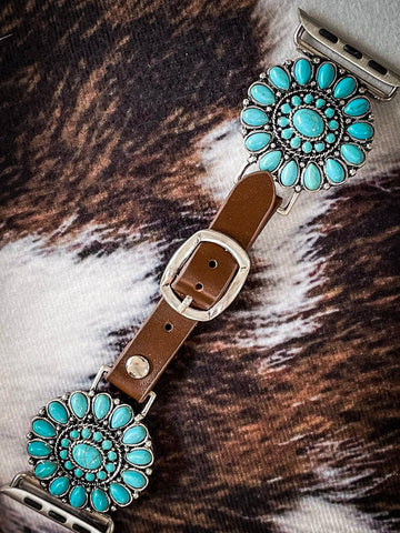 Maisie Western Style Apple Watch Turquoise and Leather Bands - Accessories - Bronco Western Supply Jewelry - Bronco Western Supply Co.