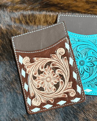 Maren Tooled Leather Card Holder in Brown by Countryside Co. – Purses & Wallets from Bronco Western Supply Co.