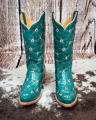 Marfa Black Star Leather Boots - Turquoise and Champagne – Women's Shoes from Bronco Western Supply Co.