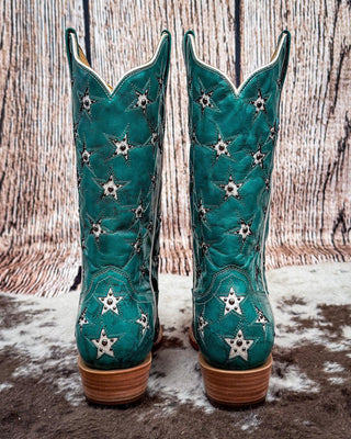 Marfa Black Star Leather Boots - Turquoise and Champagne – Women's Shoes from Bronco Western Supply Co.