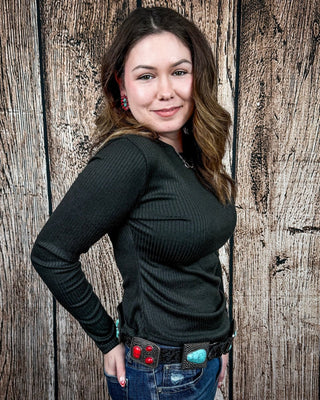 Marin Ribbed Round Hem Top in Black by Lucky and Blessed – Shirts & Tops from Bronco Western Supply Co.