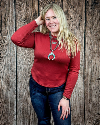 Marin Ribbed Round Hem Top in Teracotta by Lucky and Blessed – Shirts & Tops from Bronco Western Supply Co.