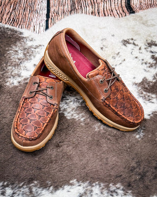 Marrow Twisted X Boat Shoe Driving Moc - Brown Multi and Rustic Brown – Women's Shoes from Bronco Western Supply Co.