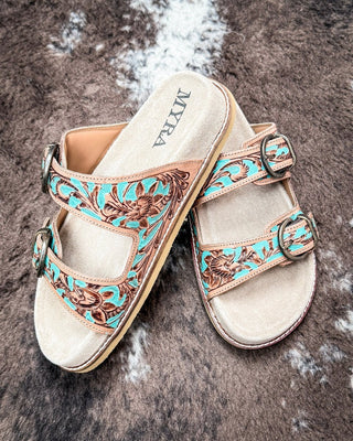 Meadow Sky Western Hand - Tooled Sandals by Myra Bag – Women's Shoes from Bronco Western Supply Co.