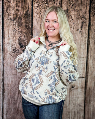 Mesa Quarter Zip Pullover in Cream and Navy by Hooey – Apparel from Bronco Western Supply Co.