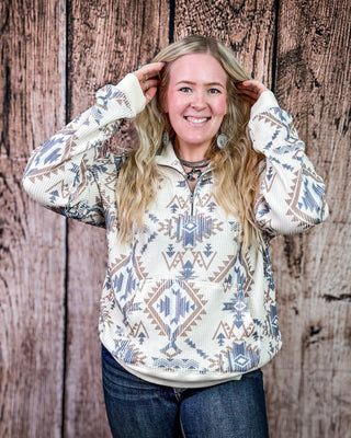 Mesa Quarter Zip Pullover in Cream and Navy by Hooey – Apparel from Bronco Western Supply Co.